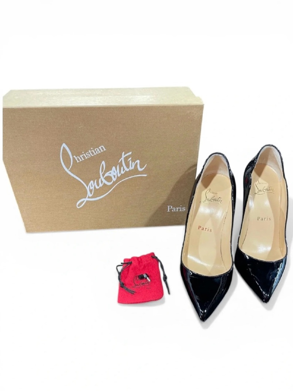 Christian Louboutin Black Patent Leather Pointed Pumps with Red Dust Bag